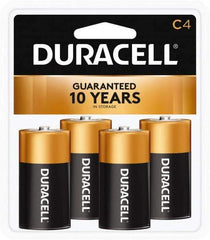 Duracell - Size C, Alkaline, 4 Pack, Standard Battery - 1.5 Volts, Button Tab Terminal - Americas Industrial Supply