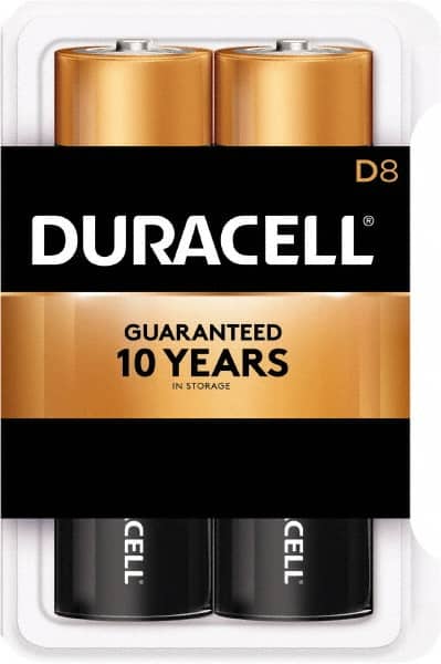 Duracell - Size D, Alkaline, 8 Pack, Standard Battery - 1.5 Volts, Button Tab Terminal - Americas Industrial Supply