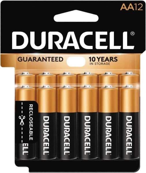 Duracell - Size AA, Alkaline, 12 Pack, Standard Battery - 1.5 Volts, Button Tab Terminal - Americas Industrial Supply