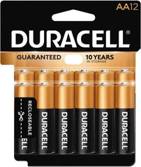 Duracell - Size AA, Alkaline, 12 Pack, Standard Battery - 1.5 Volts, Button Tab Terminal - Americas Industrial Supply