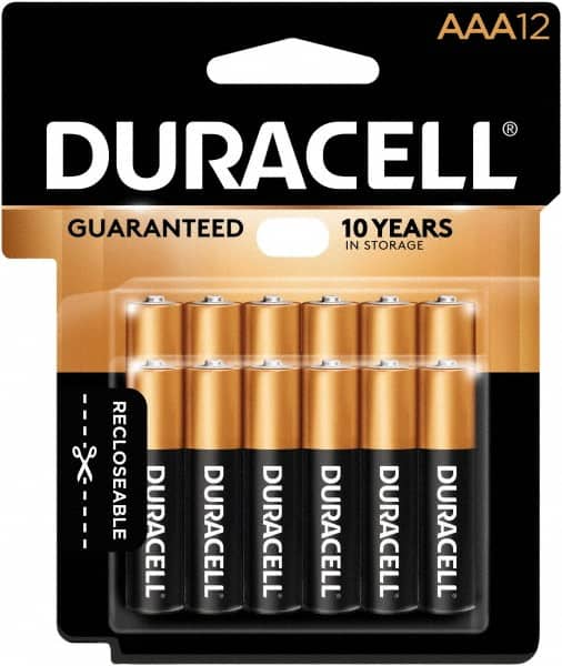 Duracell - Size AAA, Alkaline, 12 Pack, Standard Battery - 1.5 Volts, Button Tab Terminal - Americas Industrial Supply