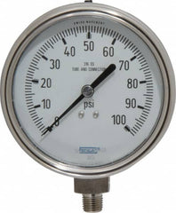 Wika - 4" Dial, 1/4 Thread, 0-100 Scale Range, Pressure Gauge - Lower Connection Mount, Accurate to 1% of Scale - Americas Industrial Supply