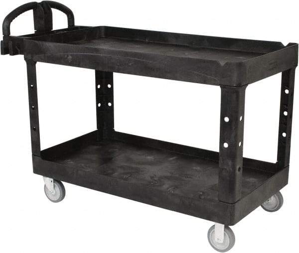 Rubbermaid - 750 Lb Capacity, 25" Wide x 53-5/8" Long x 32-3/4" High Standard Utility Cart - 2 Shelf, Plastic - Americas Industrial Supply