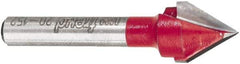 Freud - 1/2" Cut Diam, 1/2" Length of Cut, 0 Flute V-Groove Edge Profile Router Bit - Carbide-Tipped, 1/4" Shank Diam, 2" OAL, Proprietary Coating - Americas Industrial Supply