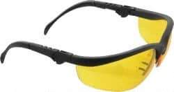 MCR Safety - Amber Lenses, Framed Safety Glasses - Scratch Resistant, Black Plastic Frame, Adjustable Temples, Size Universal, Wrap Around - Americas Industrial Supply