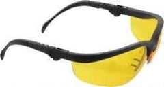 MCR Safety - Amber Lenses, Framed Safety Glasses - Scratch Resistant, Black Plastic Frame, Adjustable Temples, Size Universal, Wrap Around - Americas Industrial Supply
