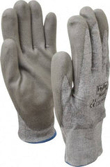 Ansell - Size 2XL (11), ANSI Cut Lvl 2, Abrasion Lvl 6, Polyurethane Coated Cut Resistant Gloves - 10.5" Long, Palm & Fingers Coated, Dyneema/Lycra Lining, Knit Wrist, Gray/Gray, Paired - Americas Industrial Supply