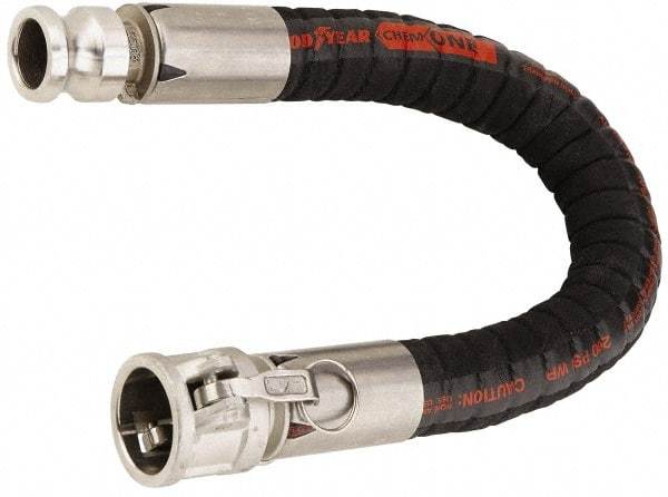 Alliance Hose & Rubber - 3" ID x 3.4" OD x 19' OAL, Cam & Groove Chemical Handling Hose - 200 Max Working psi, -40 to 250°F, 8" Bend Radius, 3" Fitting, Black - Americas Industrial Supply