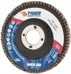 Weiler - 40 Grit, 4-1/2" Disc Diam, 7/8" Center Hole, Type 29 Ceramic Flap Disc - 13,000 Max RPM, Phenolic Backing, Arbor Attaching System, Coated - Americas Industrial Supply