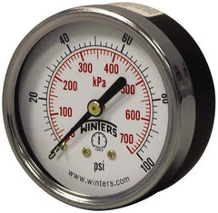 Winters - 2-1/2" Dial, 1/4 Thread, 0-160 Scale Range, Pressure Gauge - Center Back Connection Mount, Accurate to 3-2-3% of Scale - Americas Industrial Supply