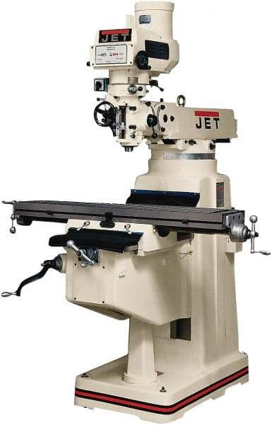 Jet - 10" Table Width x 50" Table Length, Variable Speed Pulley Control, 3 Phase Knee Milling Machine - R8 Spindle Taper, 3 hp - Americas Industrial Supply