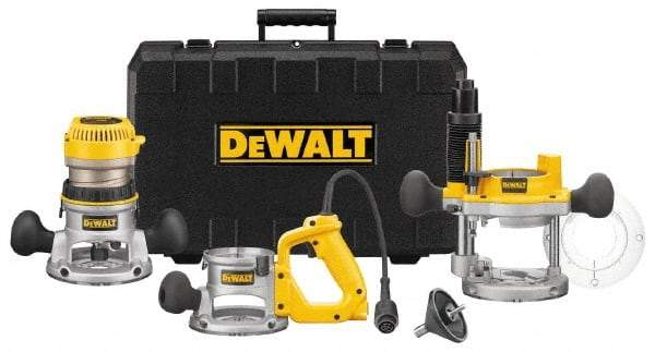 DeWALT - 2.25 hp, 8,000 to 24,000 RPM, Three Base Router Kit - 12 Amps, 1/4 and 1/2 Inch Collet - Americas Industrial Supply