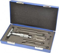 Fowler - 0 to 4" Range, 4 Rod, Satin Chrome Finish Mechanical Depth Micrometer - Ratchet Stop Thimble, 2-1/2" Base Length, 0.001" Graduation, 0.176" Rod Diam - Americas Industrial Supply
