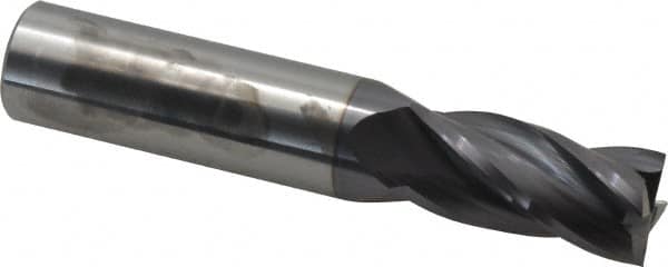 Atrax - 11/16", 1-3/8" LOC, 3/4" Shank Diam, 4" OAL, 4 Flute, Solid Carbide Square End Mill - Single End, AlTiN Finish, Spiral Flute, 30° Helix, Centercutting, Right Hand Cut, Right Hand Flute - Americas Industrial Supply