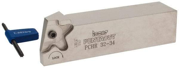 Iscar - External Thread, 0.3937" Max Depth of Cut, 1.5mm Min Groove Width, 135mm OAL, Right Hand Indexable Grooving Cutoff Toolholder - 32mm Shank Height x 32mm Shank Width, PENTA 34.. Insert Style, PCH Toolholder Style, Series PentaCut - Americas Industrial Supply