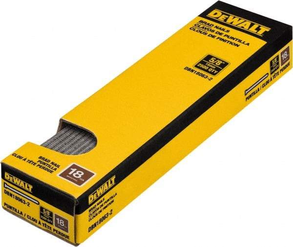 DeWALT - 18 Gauge 1" Long Finishing Nails for Power Nailers - Steel, Bright Finish, Smooth Shank, Straight Stick Collation, Brad Head, Chisel Point - Americas Industrial Supply