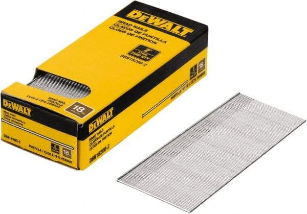 DeWALT - 18 Gauge 2" Long Brad Nails for Power Nailers - Steel, Bright Finish, Smooth Shank, Straight Stick Collation, Brad Head, Chisel Point - Americas Industrial Supply