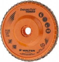 WALTER Surface Technologies - 36 Grit, 4-1/2" Disc Diam, 5/8-11 Center Hole, Type 29 Ceramic Flap Disc - 13,300 Max RPM, Plastic Backing, Arbor Attaching System, Coated - Americas Industrial Supply