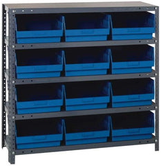 Quantum Storage - 12 Bin Store-More Shelf Bin System - 36 Inch Overall Width x 12 Inch Overall Depth x 39 Inch Overall Height, Blue Polypropylene Bins - Americas Industrial Supply