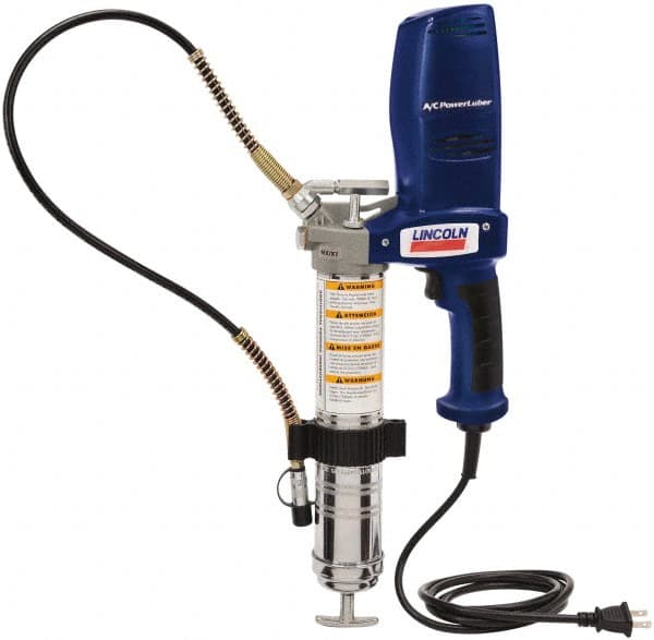 Lincoln - 7,000 Max psi, Flexible Electric Grease Gun - 14-1 & 2 oz (Cartridge) & 16 oz (Bulk) Capacity, 1/8 Thread Outlet, Bulk & Cartridge Fill, Includes 6" Power Card, Compact Carrying Case, Coupler & Valves - Americas Industrial Supply