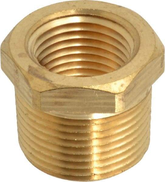 Parker - 3/4 Male Thread x 1/2 Female Thread, Brass Industrial Pipe Hex Bushing - MNPTF x FNPTF, 1,000 psi - Americas Industrial Supply