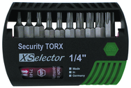 10 Piece - T7s; T8s; T9s; Ts10s; Ts15s; T20s; T25s; T27s; T30s; T40s - Quick Release Holder - Security Torx Insert Bit Set in XSelector Storage Box - Americas Industrial Supply