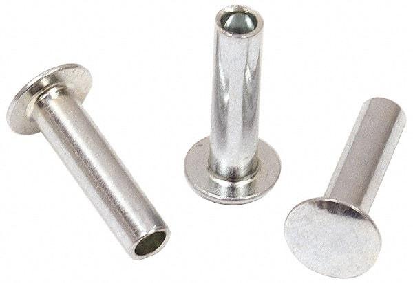 RivetKing - 0.134 to 0.141" Hole Diam, Round Head, Zinc Plated Steel, Semi Tubular Rivet - 3/8 Head Diam, 3/8" Length Under Head, 3/16 Body Diam - Americas Industrial Supply