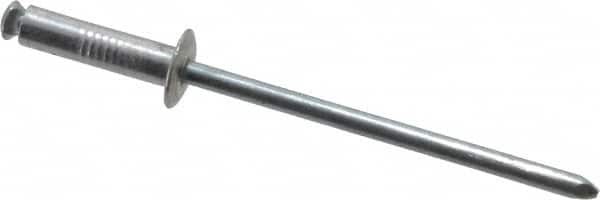 RivetKing - Dome Head Aluminum Peel Blind Rivet - Steel Mandrel, 1/8" to 0.275" Grip, 0.255" Head Diam, 0.129" Max Hole Diam, 0.472 to 0.511" Length Under Head, 1/8" Body Diam - Americas Industrial Supply