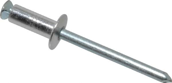 RivetKing - Dome Head Aluminum Peel Blind Rivet - Steel Mandrel, 0.188" to 0.354" Grip, 3/8" Head Diam, 0.196" Max Hole Diam, 0.551 to 0.590" Length Under Head, 3/16" Body Diam - Americas Industrial Supply