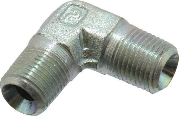 Parker - 1/8 Male Thread, Zinc Plated Steel Industrial Pipe 90° Male Elbow - MNPTF, 6,000 psi - Americas Industrial Supply