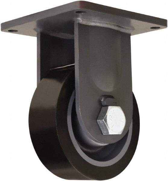 Hamilton - 8" Diam x 3" Wide x 11" OAH Top Plate Mount Rigid Caster - Polyurethane Mold on Forged Steel, 4,500 Lb Capacity, Tapered Roller Bearing, 8-1/2 x 8-1/2" Plate - Americas Industrial Supply