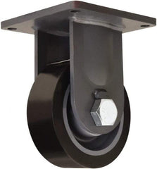 Hamilton - 8" Diam x 3" Wide x 11" OAH Top Plate Mount Rigid Caster - Polyurethane Mold on Forged Steel, 4,500 Lb Capacity, Tapered Roller Bearing, 8-1/2 x 8-1/2" Plate - Americas Industrial Supply
