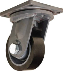 Hamilton - 8" Diam x 3" Wide x 11" OAH Top Plate Mount Swivel Caster - Polyurethane Mold on Forged Steel, 4,500 Lb Capacity, Tapered Roller Bearing, 8-1/2 x 8-1/2" Plate - Americas Industrial Supply