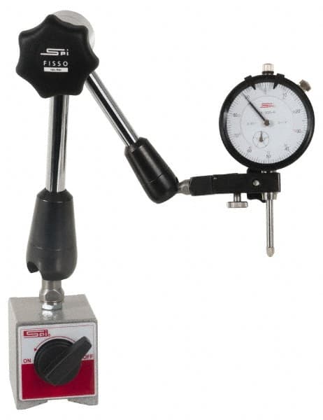 SPI - 0.001" Graduation, 0-100 Dial Reading, Dial Indicator & Base Kit - 2-1/4" Base Length x 2" Base Width x 2-1/8" Base Height, 2" Dial Diam - Americas Industrial Supply