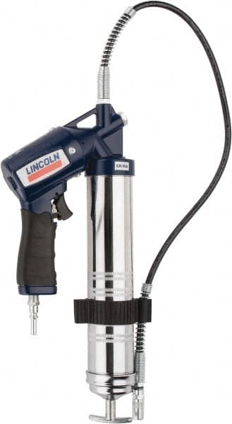 Lincoln - 6,000 Max psi, Flexible Air-Operated Grease Gun - 14-1 & 2 oz (Cartridge) & 16 oz (Bulk) Capacity, 1/8 Thread Outlet, Bulk & Cartridge Fill, Includes Advanced Vent Valve with Filler Nipple - Americas Industrial Supply