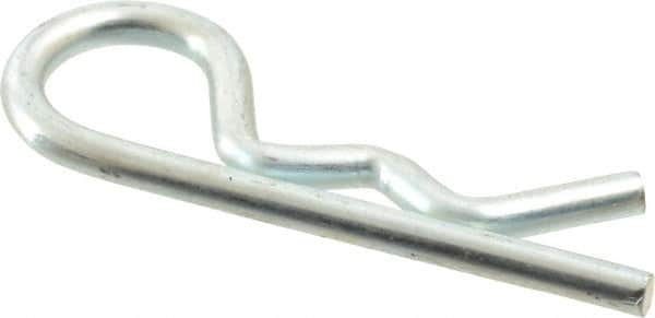 Made in USA - 3/8" Max Shaft Diam, 1-29/32" Long, 0.12" Wire Diam, Hair Pin Cotter - Grade 2 Spring Steel, Zinc-Plated Finish - Americas Industrial Supply