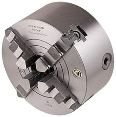 Bison - 4 Jaws, 16" Diam, Combination Independent & Self Centering Manual Lathe Chuck - Plain Back Mount Spindle, Reversible, 1,000 Max RPM, 5.35" Through Hole Diam, Cast Iron - Americas Industrial Supply