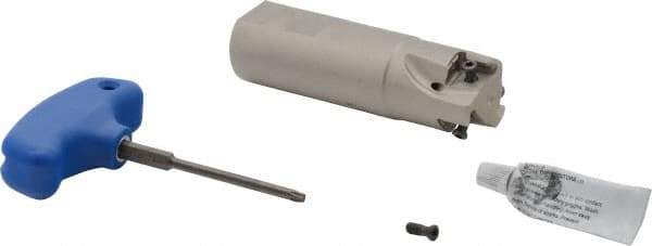 Iscar - 1-1/4" Cut Diam, 0.49" Max Depth of Cut, 1-1/4" Shank Diam, 4-1/4" OAL, Indexable Square Shoulder Helical End Mill - Weldon Shank, 90° Lead Angle, Through Coolant, Series Helitang - Americas Industrial Supply