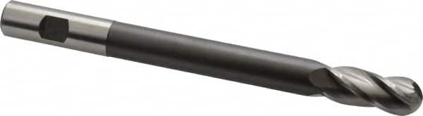 Hertel - 5/8" Diam, 1-1/2" LOC, 4 Flute High Speed Steel Ball End Mill - Uncoated, Single End, 7-1/8" OAL, 5/8" Shank Diam - Americas Industrial Supply