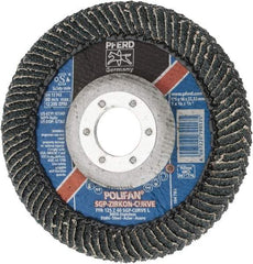 PFERD - 40 Grit, 5" Disc Diam, 7/8" Center Hole, Type 27 Zirconia Alumina Flap Disc - 12,200 Max RPM, Fiberglass Backing, Arbor Attaching System, Coated - Americas Industrial Supply