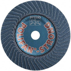 PFERD - 36 Grit, 4-1/2" Disc Diam, 7/8" Center Hole, Type 29 Zirconia Alumina Flap Disc - 13,300 Max RPM, Fiberglass Backing, Arbor Attaching System, Coated - Americas Industrial Supply