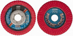 PFERD - 60 Grit, 4-1/2" Disc Diam, 7/8" Center Hole, Type 27 Ceramic Flap Disc - 13,300 Max RPM, Fiberglass Backing, Arbor Attaching System, Coated - Americas Industrial Supply