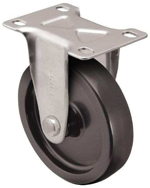 Albion - 3" Diam x 1-1/4" Wide x 3-13/16" OAH Top Plate Mount Rigid Caster - Hard Rubber, 225 Lb Capacity, Nylon Bearing, 2-5/16 x 4-7/8" Plate - Americas Industrial Supply