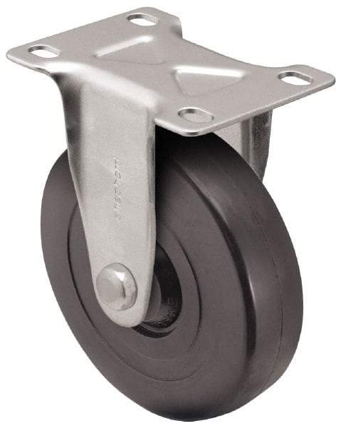 Shepherd - 5" Diam x 1-1/4" Wide x 6-1/4" OAH Top Plate Mount Rigid Caster - Hard Rubber, 280 Lb Capacity, Nylon Bearing, 2-5/8 x 3-3/4" Plate - Americas Industrial Supply