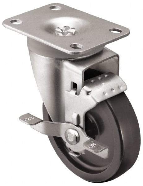 Shepherd - 3" Diam x 1-1/4" Wide x 4-1/4" OAH Top Plate Mount Swivel Caster with Brake - Polyolefin, 250 Lb Capacity, Plain Bearing, 2-5/8 x 3-3/4" Plate - Americas Industrial Supply