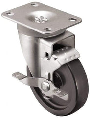 Shepherd - 3" Diam x 1-1/4" Wide x 4-1/4" OAH Top Plate Mount Swivel Caster with Brake - Polyolefin, 250 Lb Capacity, Plain Bearing, 2-5/8 x 3-3/4" Plate - Americas Industrial Supply