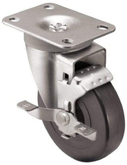 Shepherd - 3" Diam x 1-1/4" Wide x 4-1/4" OAH Top Plate Mount Swivel Caster with Brake - Soft Rubber, 150 Lb Capacity, Nylon Bearing, 2-5/8 x 3-3/4" Plate - Americas Industrial Supply