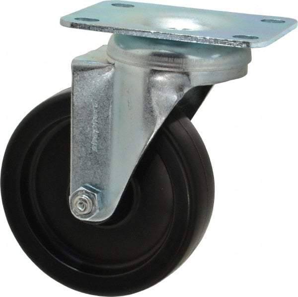 Shepherd - 4" Diam x 1-1/4" Wide x 5-1/4" OAH Top Plate Mount Swivel Caster - Polyolefin, 275 Lb Capacity, Plain Bearing, 2-5/8 x 3-3/4" Plate - Americas Industrial Supply