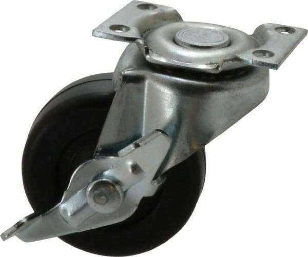 Shepherd - 2" Diam x 13/16" Wide x 2-5/8" OAH Top Plate Mount Swivel Caster with Brake - Soft Rubber, 80 Lb Capacity, Nylon Bearing, 1-3/16 x 2" Plate - Americas Industrial Supply