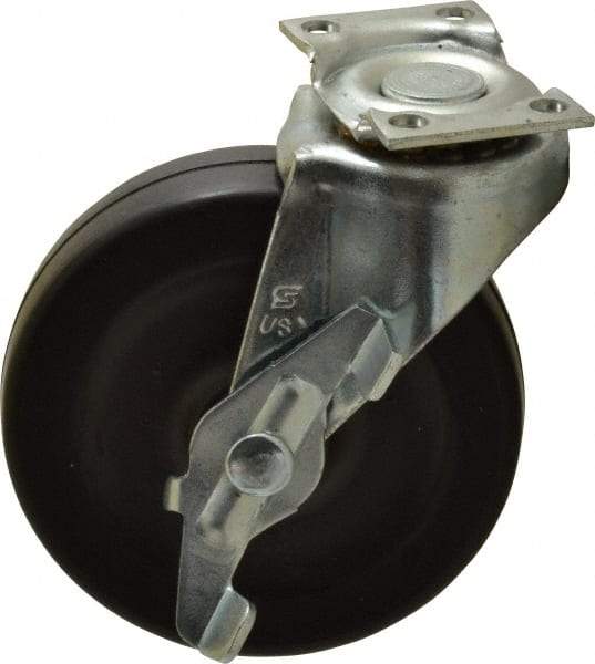 Shepherd - 3" Diam x 13/16" Wide x 3-1/2" OAH Top Plate Mount Swivel Caster with Brake - Soft Rubber, 110 Lb Capacity, Nylon Bearing, 1-3/16 x 2" Plate - Americas Industrial Supply